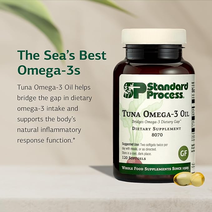 Standard Process Tuna Omega-3 Oil - Brain &amp Eye Health Support Supplement - Essential Fatty Acid Supplement with Omega-3 - Nutritional Supplement to Aid Skin Health - 120 Softgels