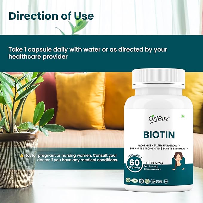 Biotin 10000 mcg with Zinc &amp Vitamin C – Hair Skin &amp Nail Support – Vegetarian Non-GMO &amp Gluten-Free Supplement – 60 Capsules