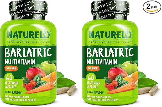 NATURELO Bariatric Multivitamin - One Daily with Iron - Supplement for Post Gastric Bypass Surgery Patients - Natural Whole Food Nutrition - 60 Veggie Capsules (Pack of 2)