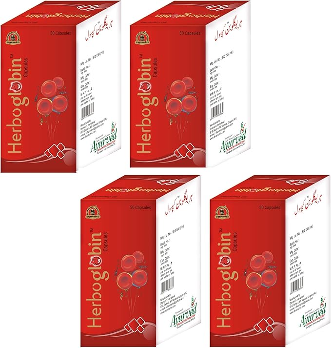 Herboglobin Capsule Herbal Remedy for Iron Deficiency Anemia 4 Packs of 50 Capsules