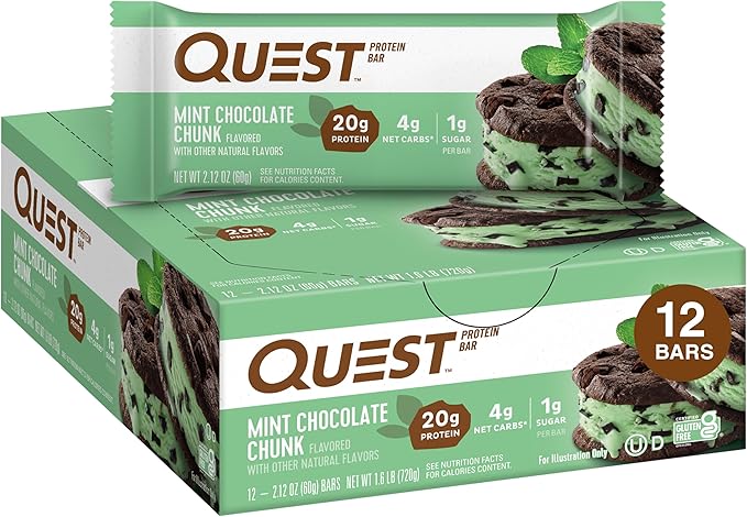 Quest Nutrition Mint Chocolate Chunk Protein Bars High Protein Low Carb Gluten Free &amp Blueberry Muffin Protein Bars High Protein Low Carb Gluten Free 12 count
