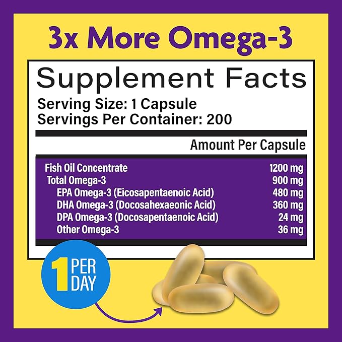 InnovixLabs Triple Strength Omega 3 Supplement Burpless Fish Oil for Women and Men - 900 mg EPA &amp DHA Brain &amp Joint Support Award Winning &amp Third-Party Tested 200 Softgels