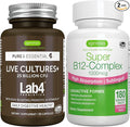 Live Cultures+ Lab4 Probiotics + Super B12-Complex Vegan Bundle 25 Billion CFU Lactobacillus Acidophilus and Bifidobacterium + High Absorption Sublingual B12 by Igennus