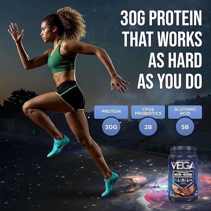 Vega Sport Vegan Protein Powder + Recovery - 30g Plant Based Protein per Serving Mocha 19 Servings 5g BCAAs Probiotics NSF Certified for Shakes &amp Smoothies 1.8lbs (Packaging May Vary)