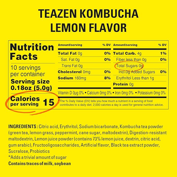 TEAZEN Kombucha Tea 20 Sticks Lemon Berry Flavor &amp Apple Cider Vinegar Powder 10 Sticks