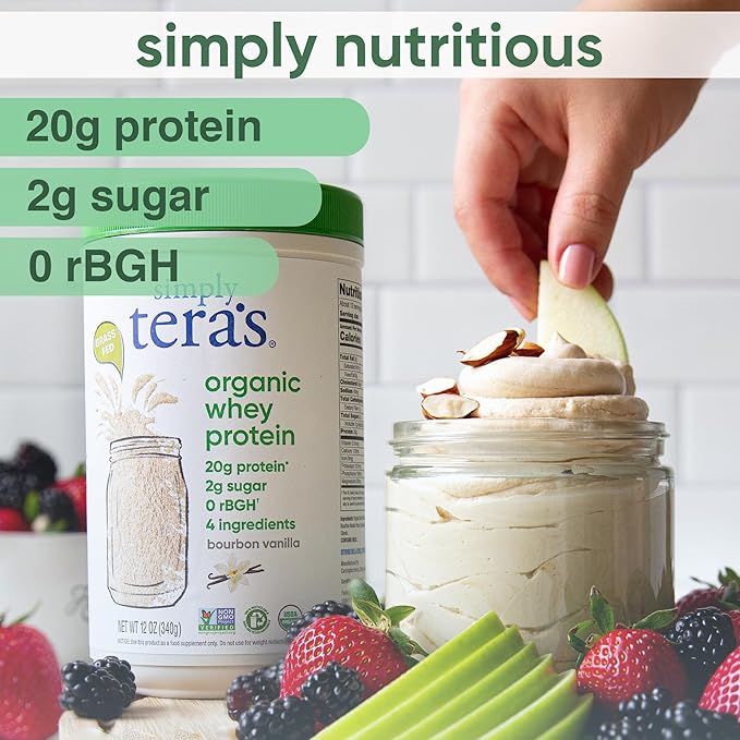 simply tera's Organic Whey Protein Powder - Grass Fed Vanilla Whey Protein Powder Clean Made Without Artificial Sweeteners Non-GMO Kosher rBGH-Free Organic - 12 Oz.