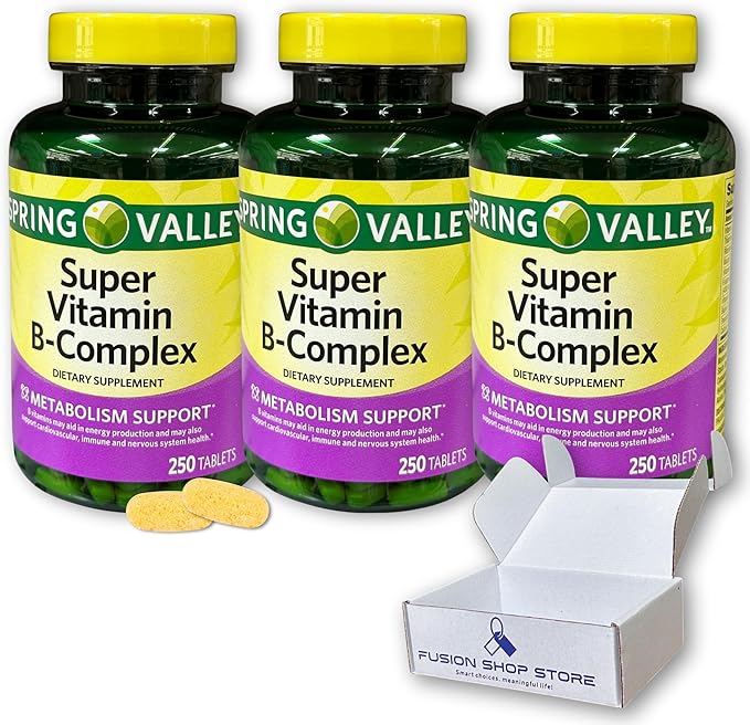 Super B Complex Tablets- High Potency Energy &amp Immune Support 250 Count (Pack of 3 Total 750 Count) Boxed by Fusion Shop Store