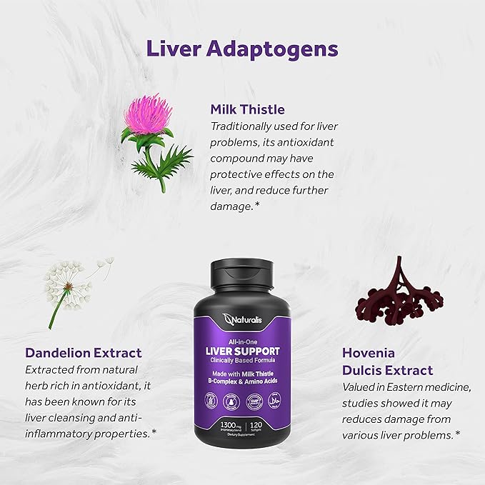 Naturalis Silymarin Milk Thistle 1300mg Enhanced with B Complex &amp Amino Acids | 13-in-1 Liver Cleanse Detox &amp Repair | 120 Liver Essential Softgels