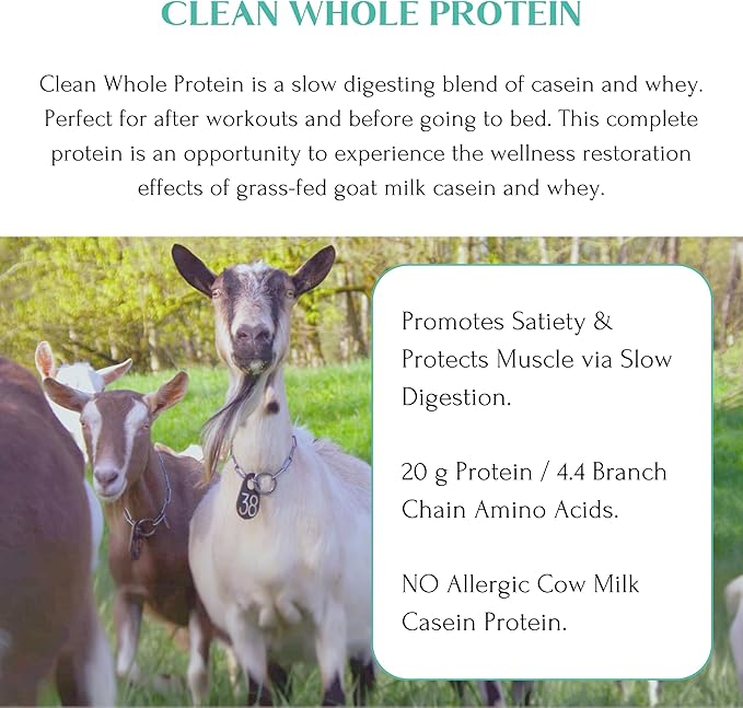 Mt. Capra Clean Whole Protein | Grass-Fed Goat Protein with Whey and Casein Protein | No Bloat Build and Maintain Muscle 20 g Protein per Serving No Sweeteners | 13 Servings - 400 g