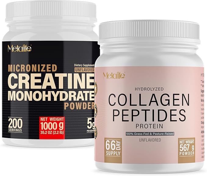 Creatine Monohydrate 1000g + Bovine Collagen Peptides 20oz Bundle – Muscle Strength Recovery &amp Joint Support – Unflavored Canada-Made Grass-Fed 266 Total Servings