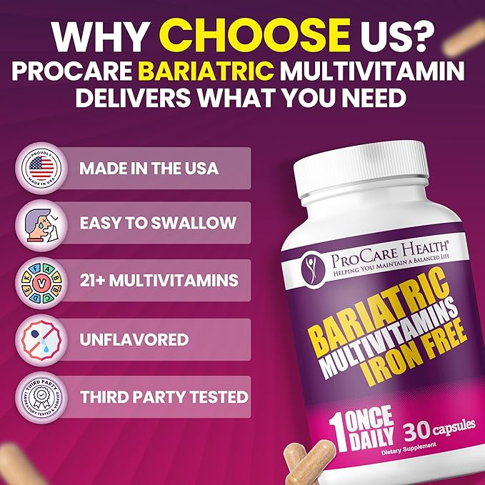 Procare Health Bariatric Multivitamin with Iron Free (30 Fast Dissolving Veggie Capsule) - Bariatric Vitamins for Gastric Sleeve &amp Gastric Bypass Bariatric Multivitamin Without Iron (1 Month Supp
