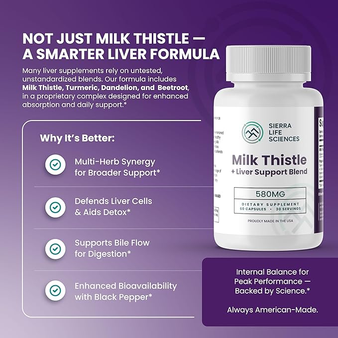 Milk Thistle+ Liver Support Blend | 580mg with Turmeric Dandelion Root Beet &amp Black Pepper | for Liver Enzyme Support Detox &amp Antioxidant Defense | 2-Pack