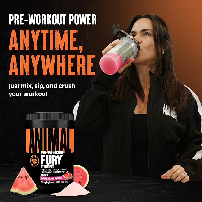 Animal Fury Pre Workout Powder Supplement for Energy and Focus 5g BCAA 350mg Caffeine Nitric Oxide Without Creatine Powerful Stimulant for Bodybuilders Watermelon