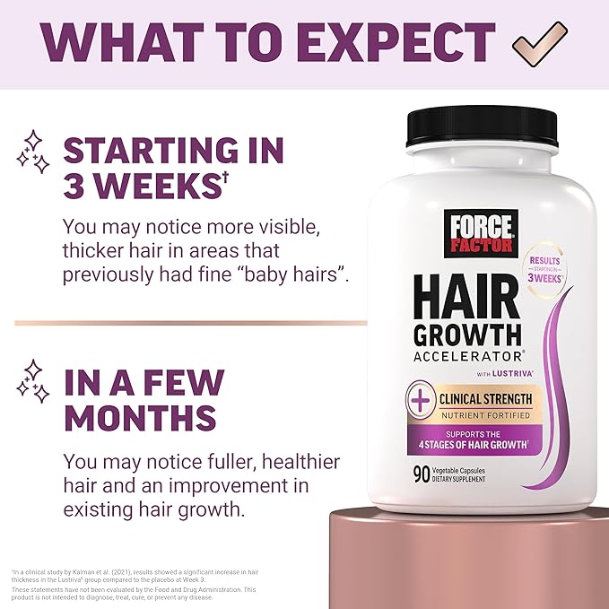 Force Factor Hair Growth Accelerator Capsules Lustriva &amp Biotin to Promote Thicker Stronger Fuller Hair 90ct + Amazing Ashwa Ashwagandha Supplement with KSM-66 Ashwagandha for Stress 120 Tabl