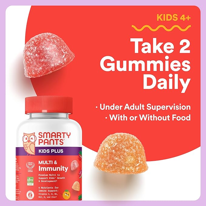 SmartyPants Kids Daily Nutrition &amp Immunity Bundle: Multivitamin + Multi &amp Immunity Gummies with Vitamins C D3 B12 A &amp Zinc – Gluten Free Non-GMO 60 Count Each (Pack of 2)
