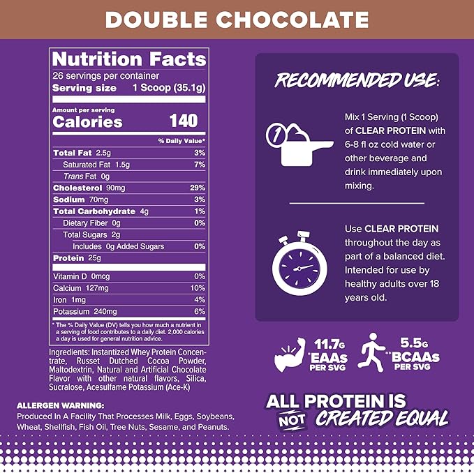 FINAFLEX CLEAR PROTEIN Double Chocolate - 2 lb - Promotes Muscular Performance &amp Growth - Milkshake-Like Taste - Low Carb Low Fat &amp Gluten Free - 27 Servings