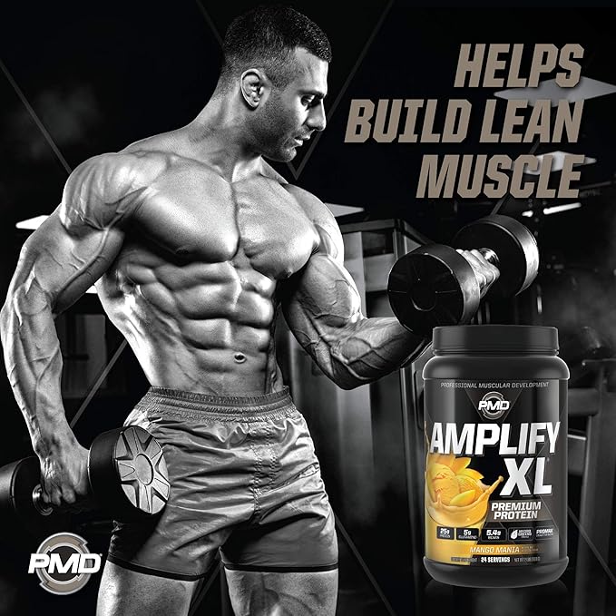PMD Sports Amplify XL Premium Whey Protein Supplement Hydro Greens Blend - Glutamine and Whey Protein Matrix with Superfood for Muscle Strength and Recovery - Mango Mania (24 Servings)