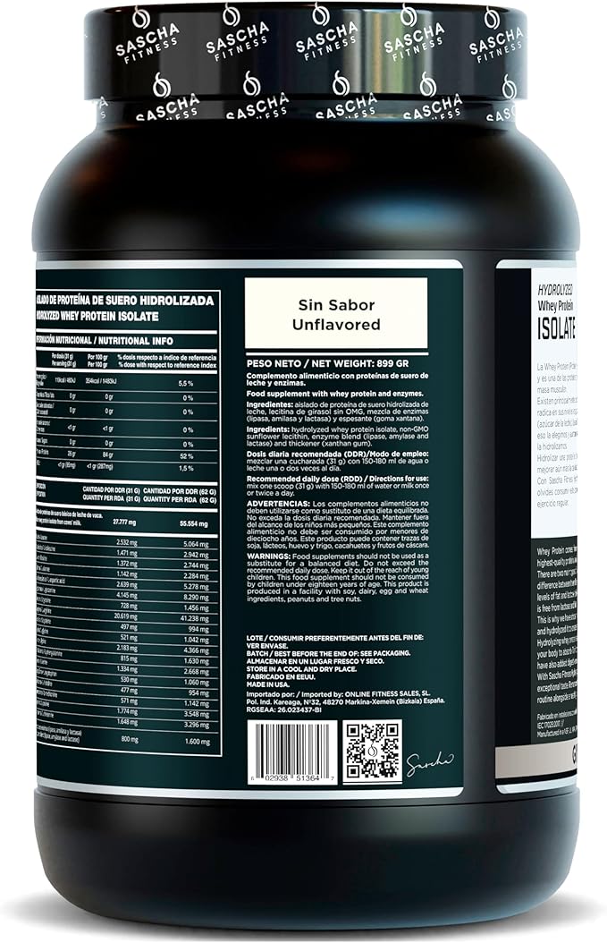 SASCHA FITNESS Hydrolyzed Whey Protein Isolate100% Grass-Fed (2 Pounds All) (Unflavored)