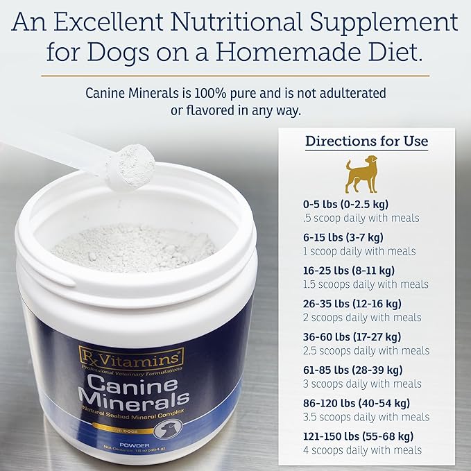 Rx Vitamins Canine Minerals - Essential Minerals for Dogs - Calcium Magnesium Iron Supplement Bone and Joint Supplement for K9 Immune Support - 16oz