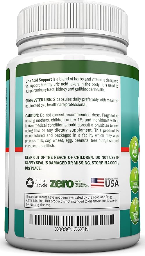 Uric Acid Flush - Herbal Uric Acid Cleanse Supplement - With Tart Cherry Celery Seed Extract Chanca Piedra Devil’s Claw &amp Green Coffee Bean - Vegan - Supports Gallbladder and Kidney Health