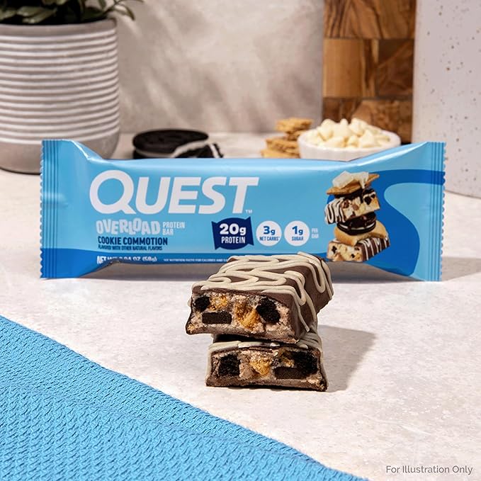 Quest Nutrition Overload Protein Bars Cookie Commotion 20g Protein 1g Sugar 3g Net Carbs Gluten Free 12 Count