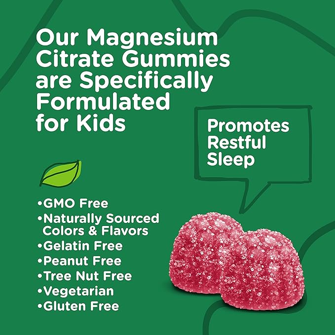 Viteey Kids Magnesium Citrate Gummies - Supports Sleep Aid Calm Gummies Muscle Relaxer Optimal Relaxation - Vegetarian Gelatin Free Gluten Free GMO Free - Tasty Chewable Raspberry Flavored Gummy