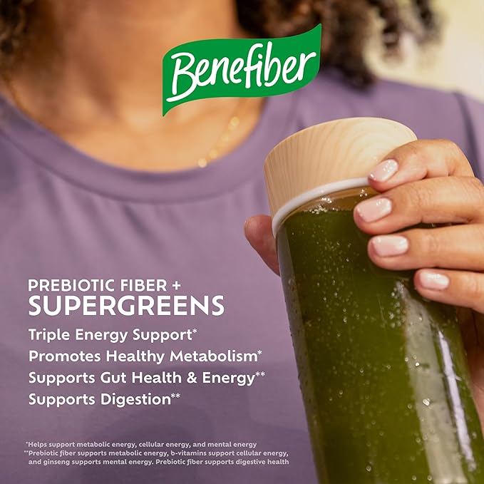 Benefiber Prebiotic Fiber + Supergreens Dietary Supplement Powder Watermelon Lemonade Flavor 8.8 oz (250g)