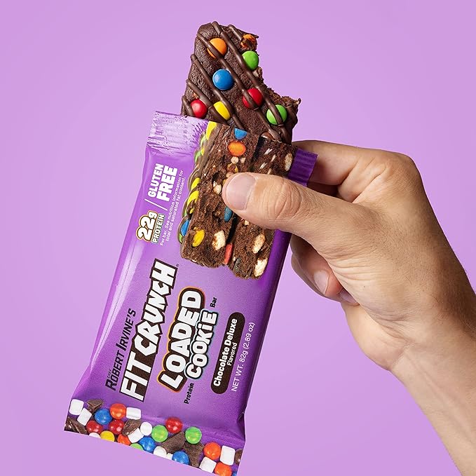 FITCRUNCH Loaded Cookie Protein Bar High Protein Gluten Free Protein Snack (12 Cookie Bars Chocolate Deluxe)