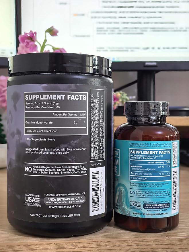 BioEmblem Magnesium Glycinate with Zinc and Creatine Monohydrate Powder