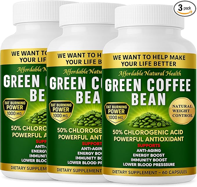 Green Coffee Bean Extract 100% Pure Green Coffee Bean Capsules 50% Chlorogenic Acid 1000 mg Strength 180 Capsules 6 Month Supply Non-GMO and Gluten Free Traditional Herbal Supplement