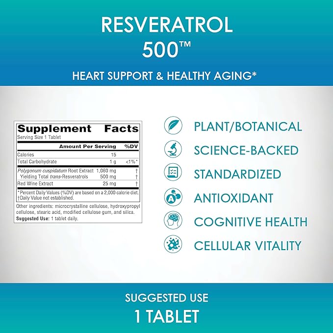 Source Naturals Resveratrol 500 Heart Support &amp Healthy Aging* 500 mg - 120 Tablets