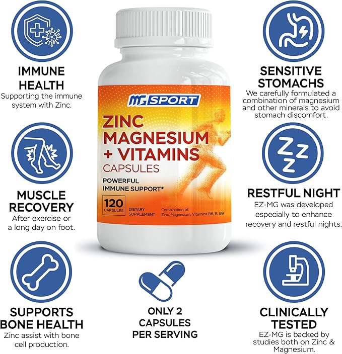 High Absorption Zinc and Magnesium (60 Count) Bundle - Magnesium for Leg Cramps and Sore Muscles Relief - Zinc for Immune Support and Recovery - with Vitamin B6 D and E