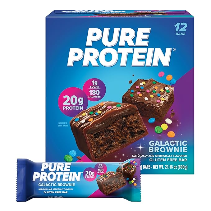 Pure Protein Galactic Brownie &amp Chocolate Chip Protein Bars Bundle - 12 Count Boxes | 20g High Protein Gluten Free Low Sugar Great Taste!