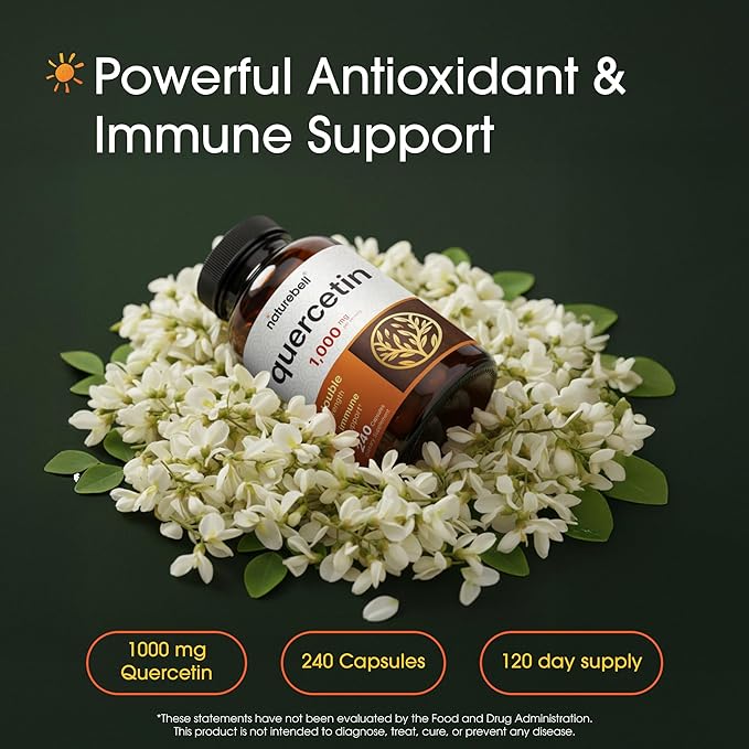 NatureBell Quercetin 1000mg - 240 Capsules - Ultra Strength Supplement for Healthy Immune Support* - Quercetin Dihydrate from Sophora Japonica - Bioavailable Form