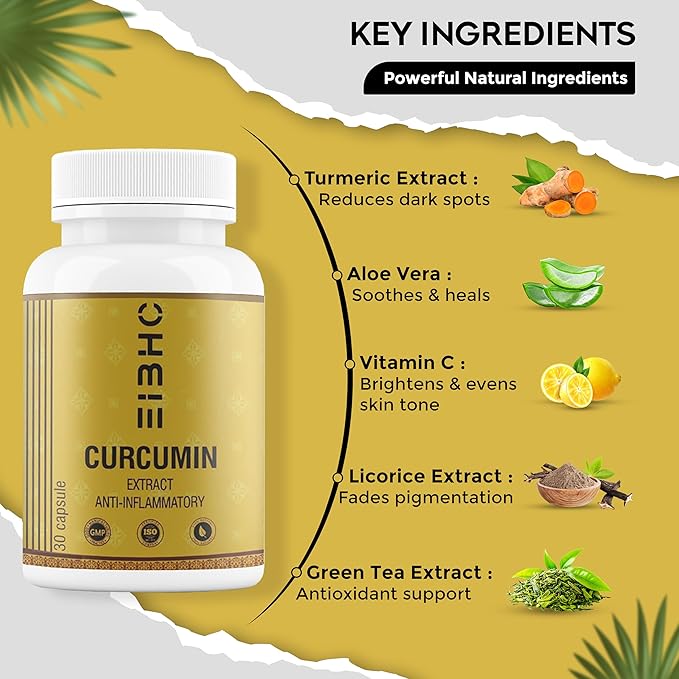 Pigmentation Removal Curcumin Capsules 30 Capsules – Ayurvedic Herbal Formula with Turmeric (Haldi) for Dark Spots Care &amp Natural Skin Brightening.
