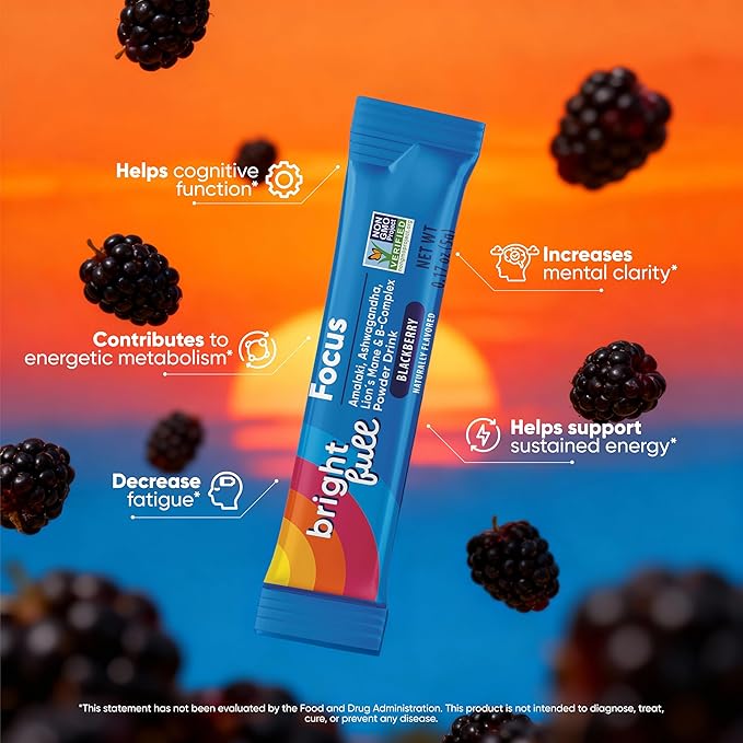 Supplement Focus Sugar Free Dietary Supplement Drink Mix with Ashwagandha Lion’s Mane B Vitamins B1 B2 B3 B5 B6 B12 for Cognitive Performance &amp Clarity BlackBerry 21 Day Supply
