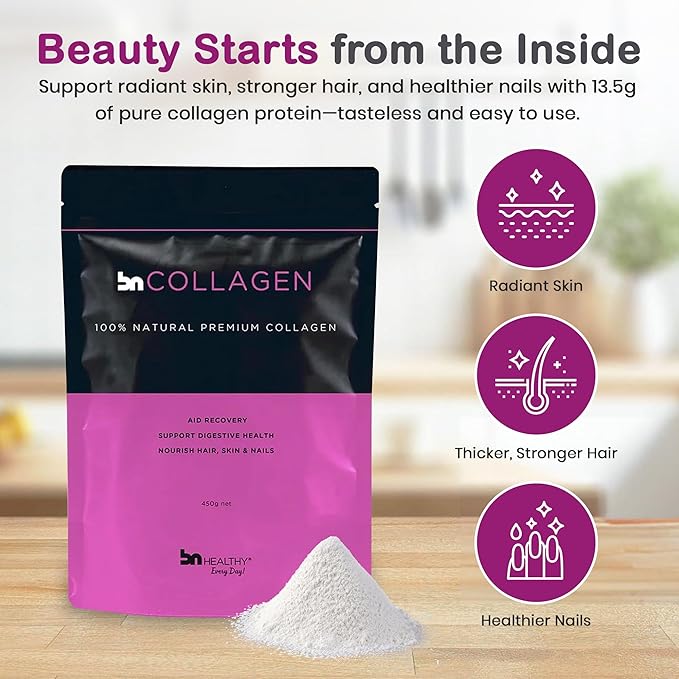 BNHealthy Collagen Peptides Powder 2-Pack for Hair Skin Nails and Joints - Premium Bovine Collagen - 100% Tasteless Formula with 13.5g Protein Per Serving
