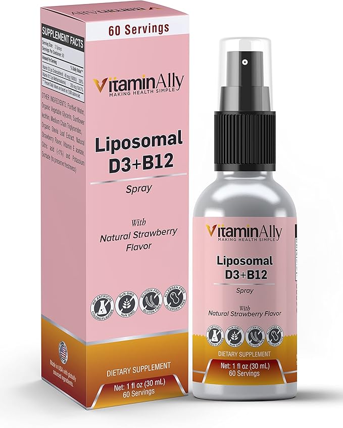 Liposomal Liquid Vitamin D3 + Vitamin B12 Spray |2 Month Supply|1 fl oz|Non-GMO |Sugar Free|Travel Friendly|Immune Support Bone Health Supports Energy Brain Function