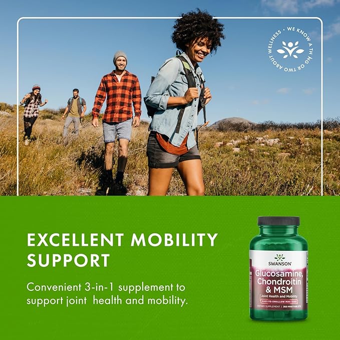 Swanson Glucosamine Chondroitin &amp MSM - Cartilage &amp Joint Health Supplement* - Supports Mobility &amp Flexibility* - Easy-to-Swallow Mini Tablets - Gluten Free &amp Non-GMO - 360 Mini-Table
