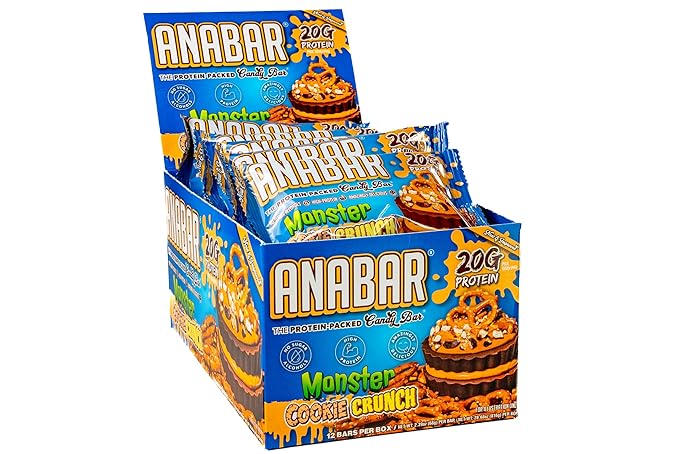 Anabar Protein Bar The Protein-Packed Candy Bar Amazing Tasting Protein Bar No Sugar Alcohols High Protein Amazingly Delicious 20 Grams of Protein (12 Bars Monster Cookie Crunch)