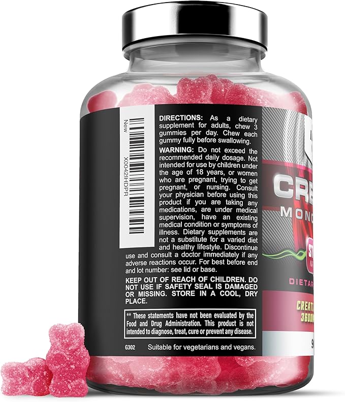 Iron Labs Nutrition Creatine Monohydrate Gummies (180 Gummy Bears) - 3600mg Per Serving - LAB Tested - Strawberry Flavor - High Strength Creatina for Men &amp Women (180 Vegan Gummys)
