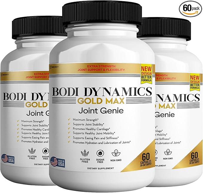 Bodi Dynamics Gold Max Joint Genie Extra Strength Joint Support Supplement 1500mg Glucosamine 60 Capsules 20 Day Supply (3)