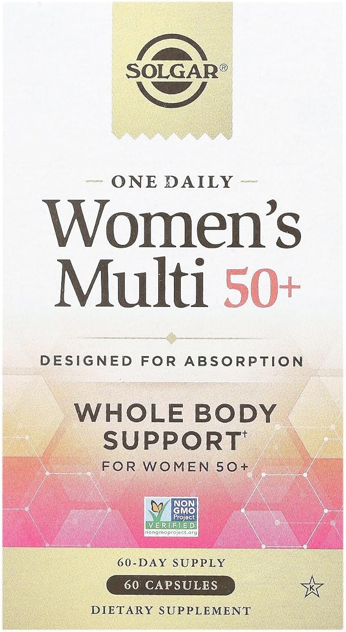 Solgar One Daily Women's Multi 50+ Whole Body Support for Women 50 and Older - Highly Absorbable Heart Bone &amp Breast Health Energy Stress Hair Skin &amp Nails Multivitamin 60 Vegan Capsule S
