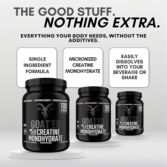 GOAT'ED Creatine Monohydrate Powder | 100% Pure Micronized Creatine for Muscle Growth Strength &amp Recovery | High-Absorption Unflavored Creatine Supplement for Men &amp Women 100 Servings