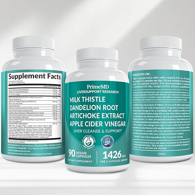 32-in-1 Liver Support with Milk Thistle Supplement – Liver Detox with Silymarin Artichoke Extract &amp Beetroot Powder – Comprehensive Wellness Formula for Liver Cleanse – 1426mg (270 count) (Pack o