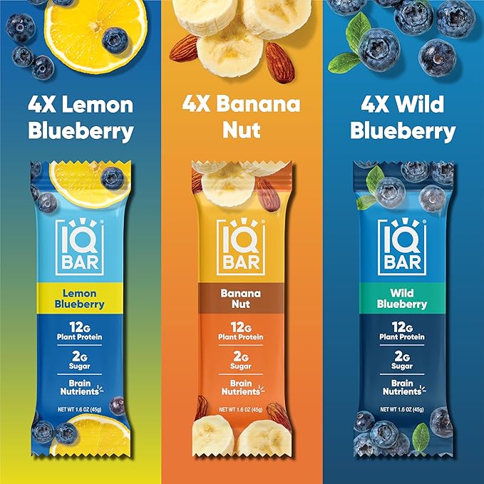 IQBAR Clean Plant Protein Bars - Fruit Lovers Variety Pack - 12 Count - Keto Vegan High Fiber Gluten and Dairy Free Low Sugar Snack - Brain and Body Nutrients for Focus Energy Meal Replacement