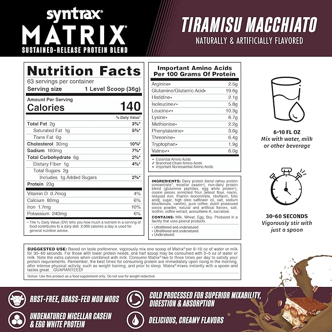 Syntrax Nutrition Matrix - Sustained-Release Protein Blend Tiramisu Macchiato 5 lbs. 100mg Caffeine