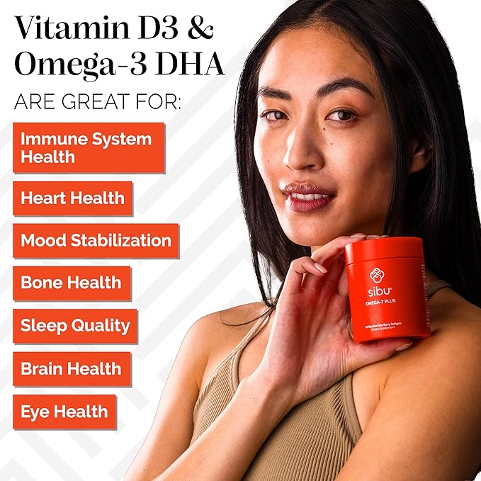 sibu Sea Buckthorn Omega-7 Plus Softgels (30 Day Refill) – Blend of Sea Buckthorn Oil and Plant-Based Vitamin D3 &amp Omega-3 DHA