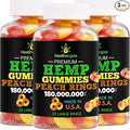 3PACK Hemp Gummies Hemp Oil Fresh Peach Rings Hemp Gummy Candy-for Sleep Calm Peace and Chill-Natural Edibles Party-Made in USA