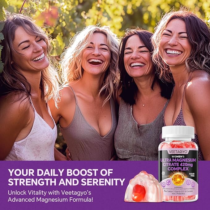 Magnesium Citrate Gummies 420mg for Adult - Dual Layer - w/10 Billion CFU - 5 Strains Probiotics &amp Calcium D3 Biotin Iron B6 B12 Folate Support for Bone Nerve Relaxation Muscle - Vegan 6